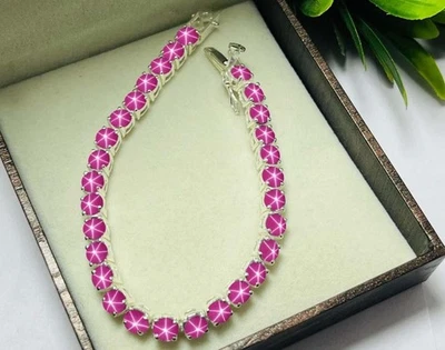 Hermosa pulsera vintage de zafiro estrella rosa en plata de ley 925 Lindy Star Foto 1 de 4