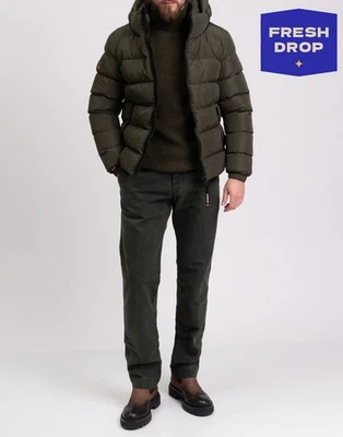 Chaqueta acolchada SUPERDRY talla S tela reciclada verde cremallera completa con capucha Foto 1 de 4