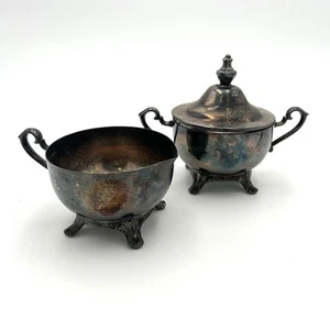 Vintage Rogers Silver Plated Footed Creamer & Sugar Bowl with Lid Set - Picture 1 of 15
