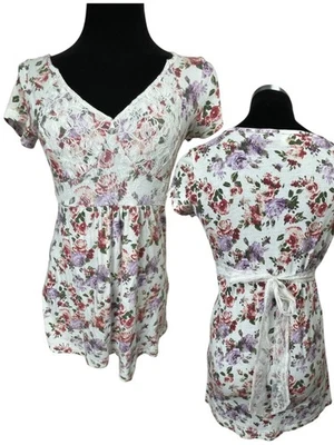 Y2K LEI Babydoll Top Junior L Women S Floral Tie Back Lace Cottagecore - Image 1 of 4