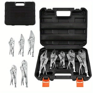 5-Piece Locking Pliers Set with Storage Box Includes in 5"7"10" Curved Jaw Sizes - Picture 1 of 8