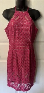 Lulus Pretty In Pink Sleeveless Lace Skater Dress Women's Size Medium - Picture 1 of 9
