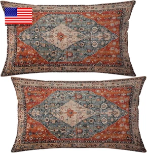 Boho Pillow Covers 20X12 Inch Set of 2 Geometric Tribal Carpet Pattern Throw Pil - Picture 1 of 7