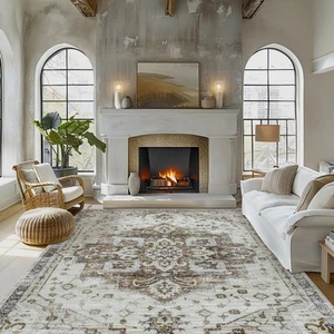 Washable Rug Living Room Rugs: 8x10 Area Rug Large Soft Boho Vintage Medallio... - Picture 1 of 8