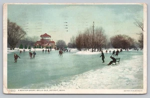 Detroit MI Winter Sport Belle Isle Ice Skating Outdoor Rink c1911 Postcard N4 - Picture 1 of 2