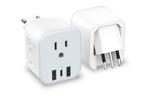 2 Pack European Travel Plug Adapter Foldable Type C/L 2 in 1 (2 USB & 1 USB C) - Picture 1 of 11