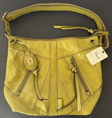 NUEVO CON ETIQUETAS FÓSIL MONIKA - Cartera de Hombro CUERO GENUINO Verde Kiwi Foto 1 de 4