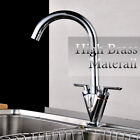 Modern Kitchen Sink Mixer Tap Twin Dual Lever Basin Swivel Spout Monobloc Faucet