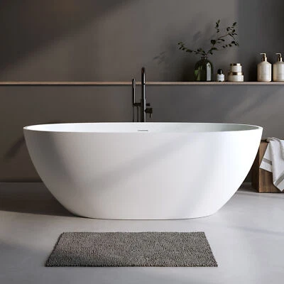 59'' Oval Solid Surface Freestanding Bathtub Stone Resin Bath Tub Matte White - Image 1 of 4