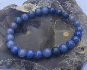 Naturedelstein Herren Damen Elastisches Armband 8 mm Blau Aventurin Perlen - Bild 1 von 4
