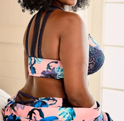 Sutiã Lane Bryant CACIQUE Azul FLORAL PUSH UP Balconette 42D 44C 40DD 38DDD NOVO - Imagem 1 de 4