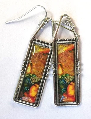 Pendiente MULTICOLOR Imitación JASPE OCÉANO Tono Plata Gancho Francés Hecho a Mano XGET Foto 1 de 4