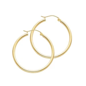 14K Yellow Gold 2mm Hoop Earrings - Picture 1 of 4