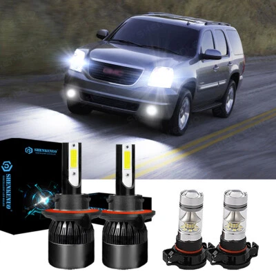 For 2007 - 2014 GMC Yukon 4x LED Headlights Kit Hi/Lo Beam Fog Light 6000K Bulbs - Image 1 of 4