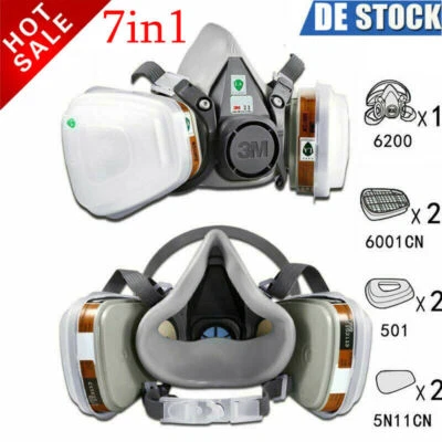 MARKENLOS Maske Vollmaske Gasmaske Atemschutzmaske Atemschutz Staubmaske Lackiermaske 7in1