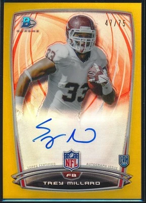 2014 Bowman Chrome Rookie Refractor Autograph Gold rc #40 Trey Millard /75 - Image 1 of 2