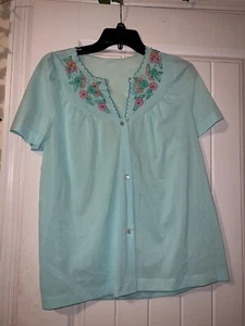 Gossard blue floral collared pajama shirt vintage button down medium READ - Picture 1 of 4
