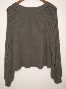 American Eagle Women's Long Sleeve Sweater Sz M Olive Green Open Knit Sleeves - Picture 1 of 11
