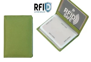 Alva Mens Ladies RFID Blocking Green Leather Credit Card Holder Wallet New - Picture 1 of 5