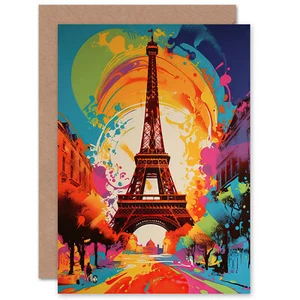 Abstrakt Paris Eiffelturm Bunt Frankreich Geburtstagskarte - Bild 1 von 4