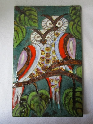 RUSCHA 767 Keramik Wandbild 60er Jahre Design 2 Eulen 36x22cm handgemalt 2,97kg - Bild 1 von 4