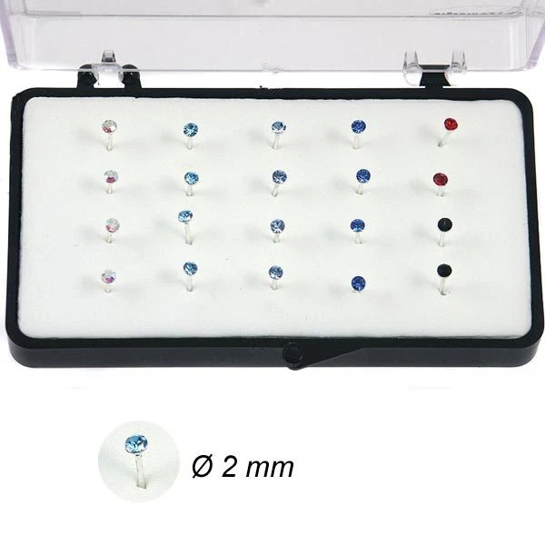 1 Orecchini Piercing Naso Nasini Argento 925 cristallo colorato 2 mm - Immagine 1 di 1