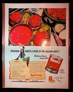 1950s Hunt's Tomato Sauce Burgers & Baked Beans BBQ Art Vintage Print Ad - Picture 1 of 1