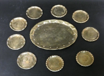 Messing Garnitur Tablett 13x Untersetzer Schnaps Likör Tee - Bild 1 von 4