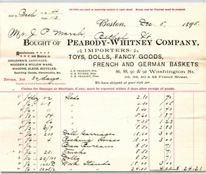 Boston, MA Peabody & Whitney Fancy Goods 1895 Billhead JP Marsh Bethel, sehr guter Zustand - Bild 1 von 2