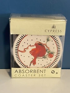 Nuovo set sottobicchieri natalizi CYPRESS cardinale pietra assorbente pacifica con caddy - Foto 1 di 20