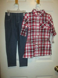 CARTERS GIRLS SZ 5 RED PLAID LONG SLEEVE TOP/BLUE LEGGINGS SET NEW - Picture 1 of 11
