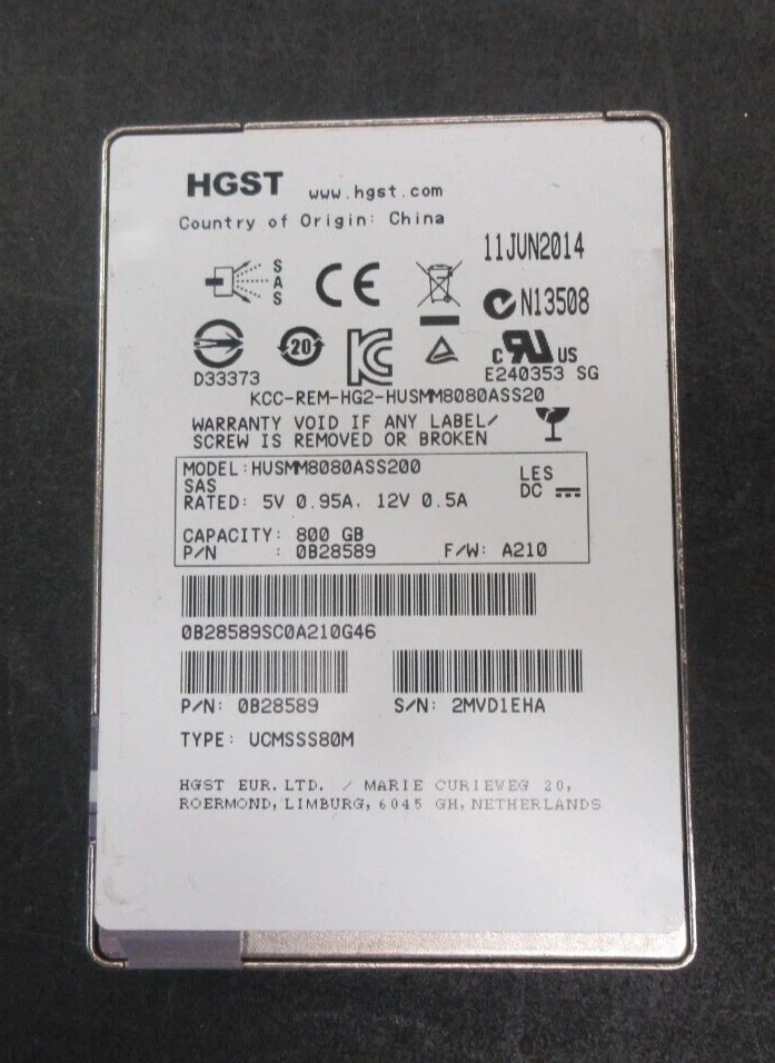 HGST HUSMM8080ASS200, 0B28589, 2.5" 800GB SAS SSD - Image 1 of 1