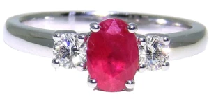 18CT GOLD RUBY DIAMOND 3 STONE RING OVAL 0.85CT 0.28CT 18 CARAT WHITE GOLD NEW - Picture 1 of 8