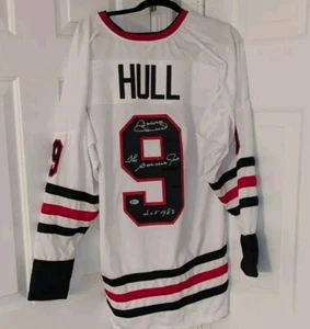 Camiseta deportiva de hockey Beckett firmada por Bobby Hull Chicago Blackhawks Golden Jet HOF de la NHL - Imagen 1 de 9