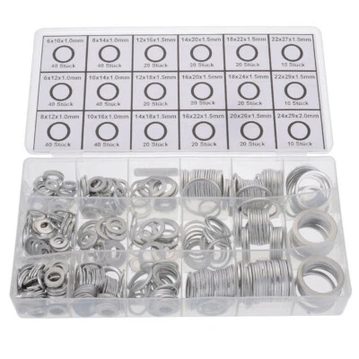 Car Pure Aluminum Washers Flat Metal Gaskets Sealing Ring 18 Size 450Pcs Silver - Image 1 of 4