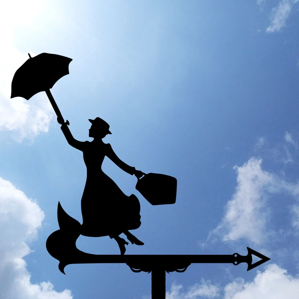 Mary Poppins Metal Weathervane, Weather Vane, home roof decor - Image 1 of 4
