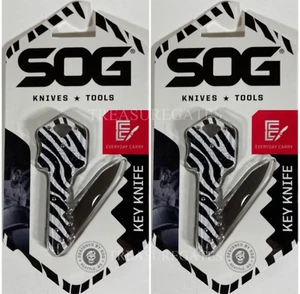 (2 PACK) SOG Specialty Knives Knife Key  1.5" Stainless Steel Blade ZEBRA -NEW - Picture 1 of 6