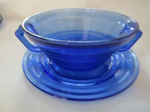 MODERNTONE HAZEL ATLAS COLBALT BLUE- BROTH & SAUCER-NICE - Picture 1 of 4