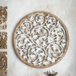 Mandala Carved Wooden Wall Art Handmade Hampton Panel Hanging Coastal Decor 60cm - Picture 1 of 5
