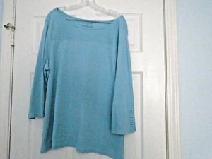 T by Talbots PXL blue tunic 3/4 sleeve Pima cotton ottoman weave sleeve buttons  - Picture 1 of 4