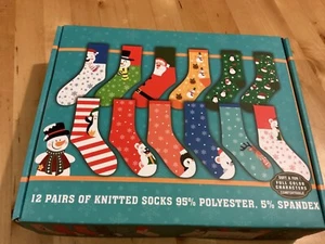 BNIB New 12 Pairs of Christmas Unisex Socks - One Size - Santa Snowman Penguin - Picture 1 of 6
