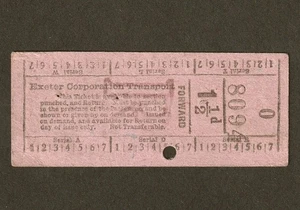 VINTAGE EXETER CORPORATION TRANSPORT  BRITISH BUS TICKET - Foto 1 di 2