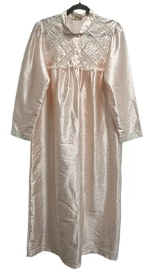 De Colección Barbizon Mujer Satén Camisón Encaje Rosa Maxi Victoriano Manga Larga LEER Foto 1 de 4