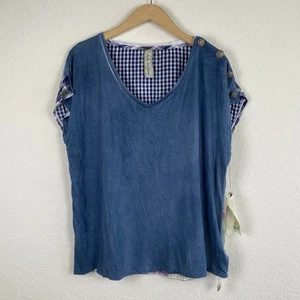 NEU Aratta Silent Journey Top XL Gingham Boho Artsy Mixed Media Bauernhaus - Bild 1 von 6