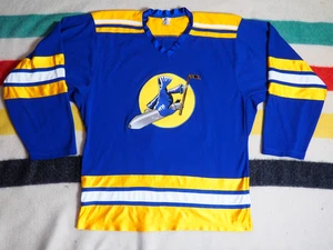 Vintage Tally Sensenmann Patch blau gelb genäht Hockey Trikot #18 Lanier Herren L - Bild 1 von 8