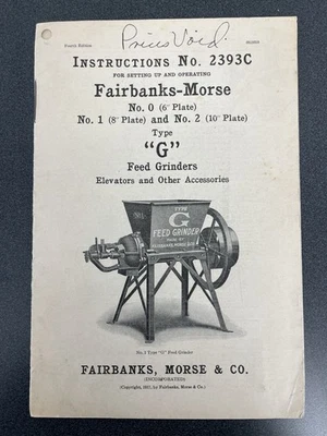 Moedor de ração Fairbanks Morse instruções de operação nº 2393C 1917 - Imagem 1 de 4