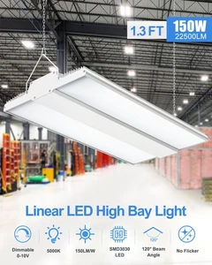 LED Linear High Bay Light, 150W 21000LM 0-10V Dimmable Warehouse Hanging Lamp UL - Picture 1 of 11