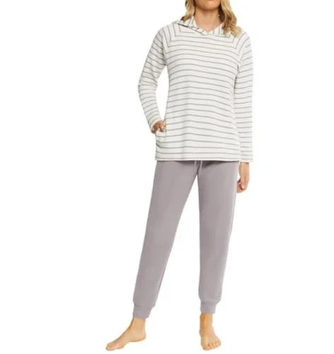 Max & Mia Women's 2 Piece Stripe Waffle Knit Lounge Set Hoodie and Jogger (US