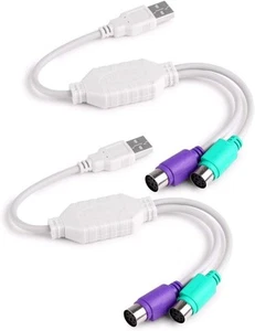 2-Pack Dual PS/2 to USB Adapter for Port Mouse and Keyboard, Male White - Picture 1 of 5