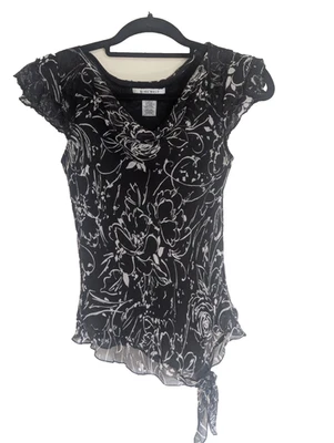 Nine West Women Whimsigoth Silk Top Size 4 Floral Chiffon Flutter Sleeve Fairy - Image 1 of 4